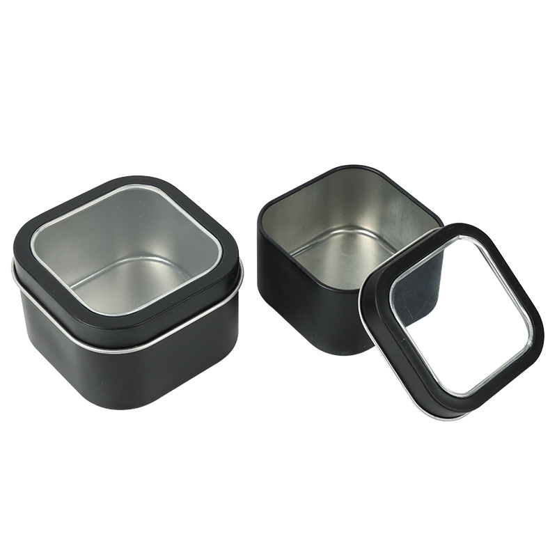 Custom Metal Square Tinplate Skin Care Jars Jewelry Tea Storage Tin with PVC Clear Window Caps